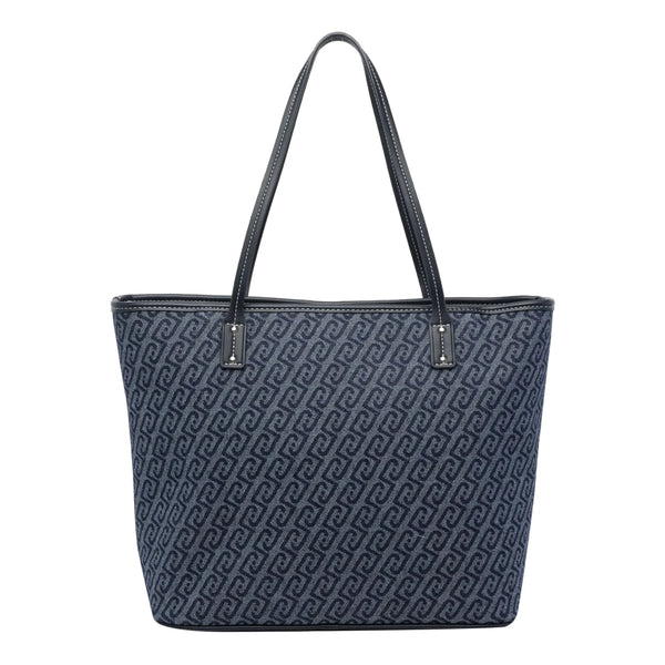 Borsa tote Donna Grande logata Blu retro