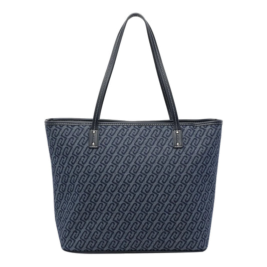 Borsa tote Donna Grande logata Blu retro
