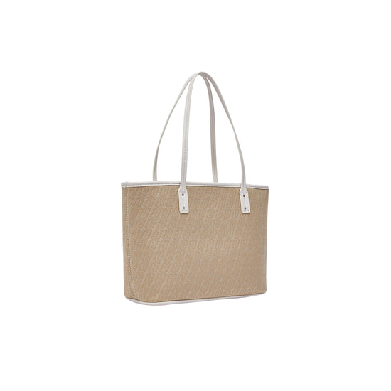 Borsa Donna Beige monogram, con manici a spalla e zip