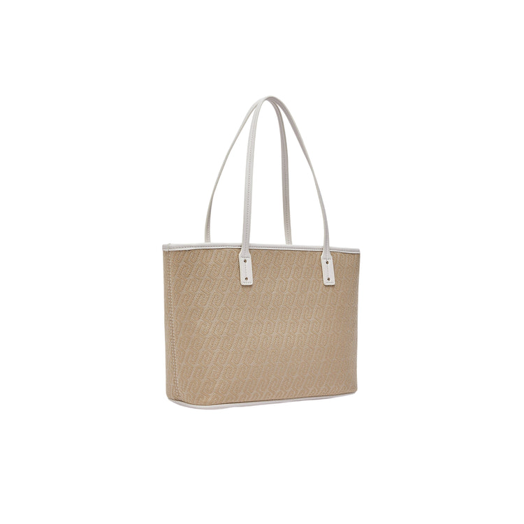 Borsa Donna Beige monogram, con manici a spalla e zip