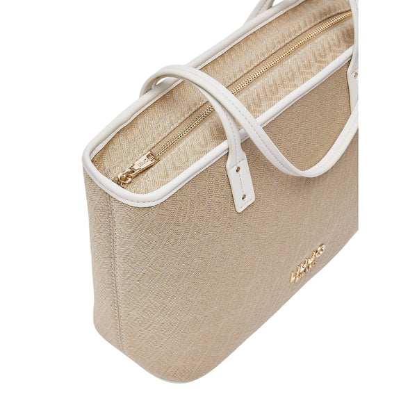 Borsa Donna Beige monogram, con manici a spalla e zip