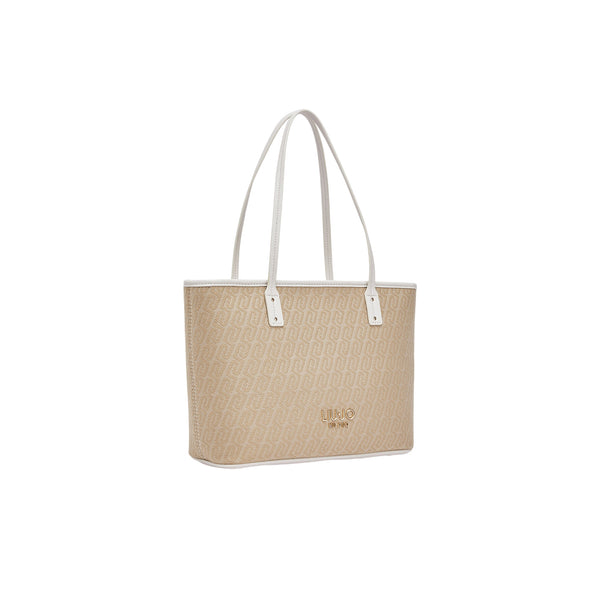 Borsa Donna Beige monogram, con manici a spalla e zip