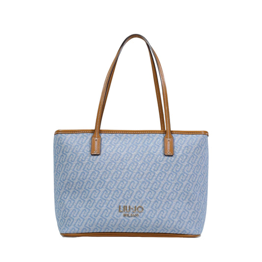 Borsa a spalla Donna in denim jacquard celeste