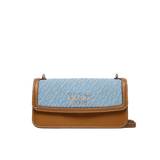 Borsa azzurro e cuoio con patta frontale