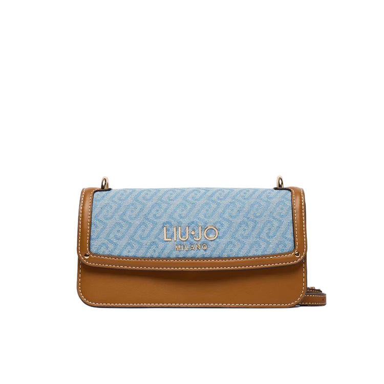 Borsa azzurro e cuoio con patta frontale