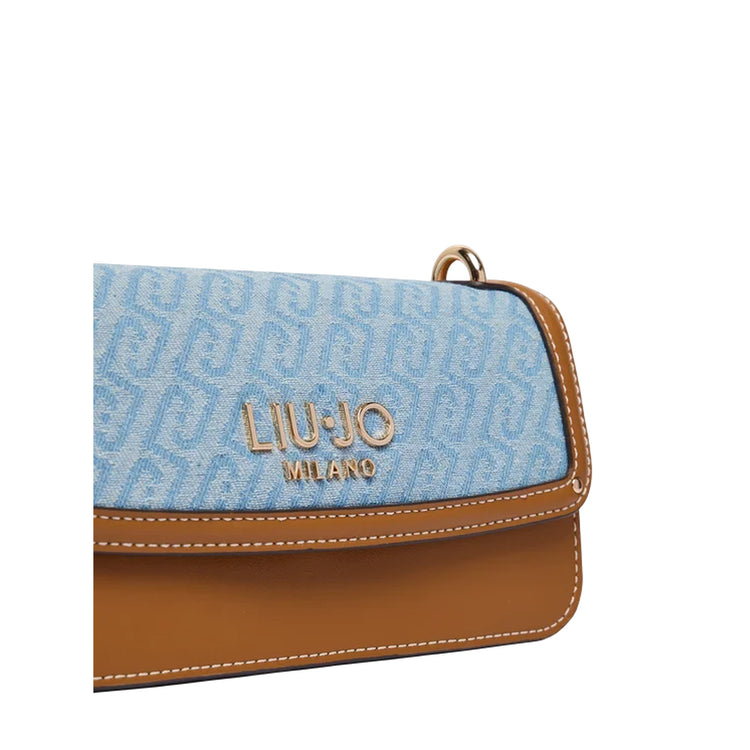 Borsa azzurro e cuoio con patta frontale