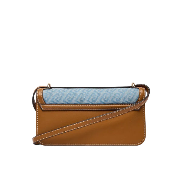 Borsa azzurro e cuoio con patta frontale