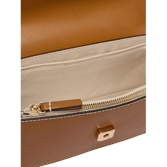 Borsa azzurro e cuoio con patta frontale