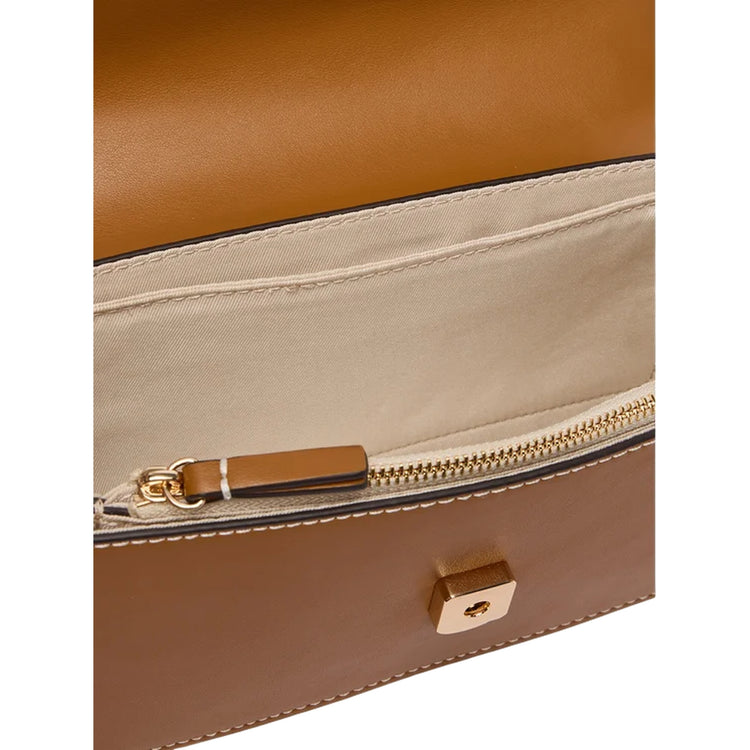 Borsa azzurro e cuoio con patta frontale