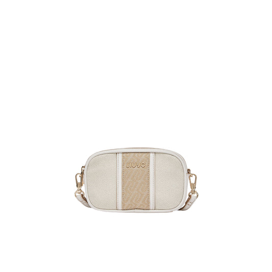 Mini bag a tracolla color crema con inserto jacquard