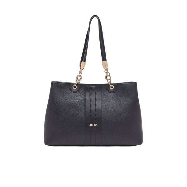 Borsa a spalla media con inserti catena Nero