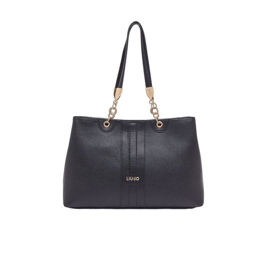 Borsa a spalla media con inserti catena Nero