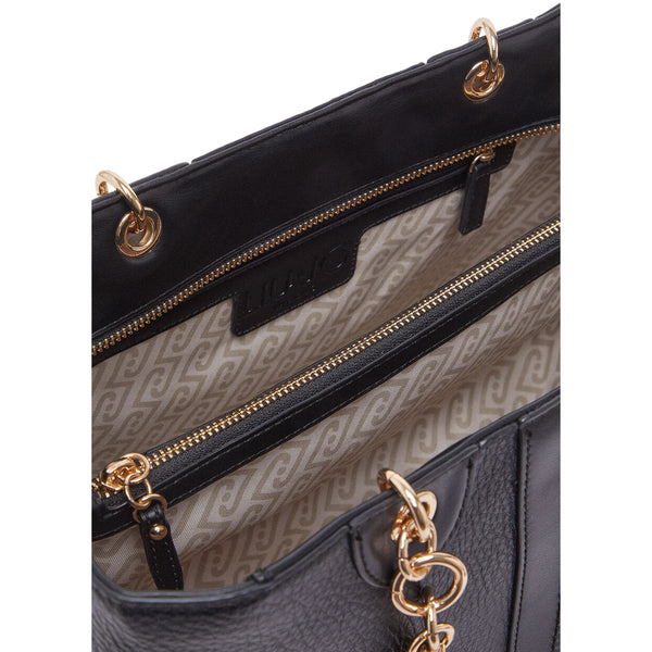 Borsa a spalla media con inserti catena Nero dettaglio interno