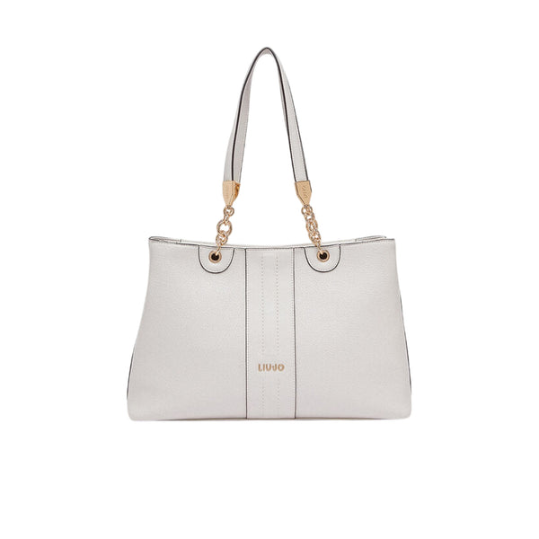 Borsa a spalla media con inserti catena Bianco