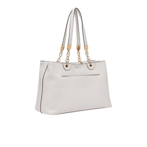 Borsa a spalla media con inserti catena Bianco retro