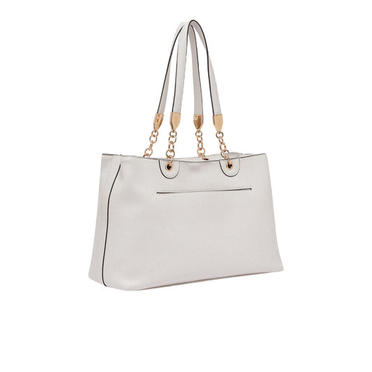 Borsa a spalla media con inserti catena Bianco retro