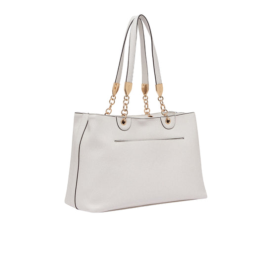 Borsa a spalla media con inserti catena Bianco retro