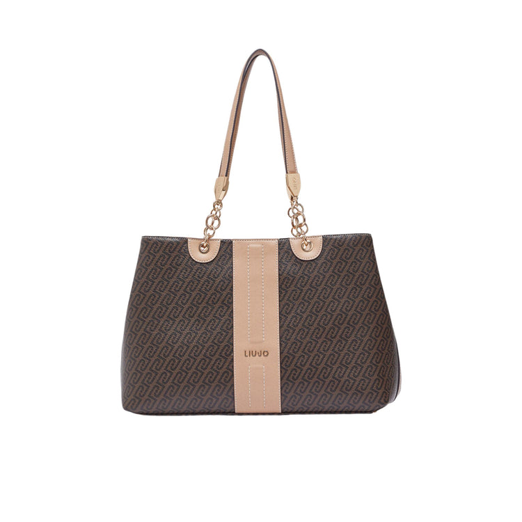 Borsa a spalla media con doppio scomparto marrone