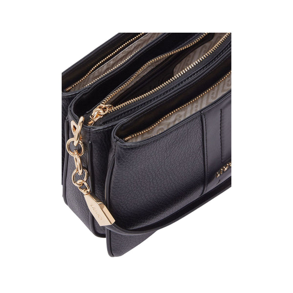 Borsa a spalla piccola nera con 3 scomparti  dettaglio