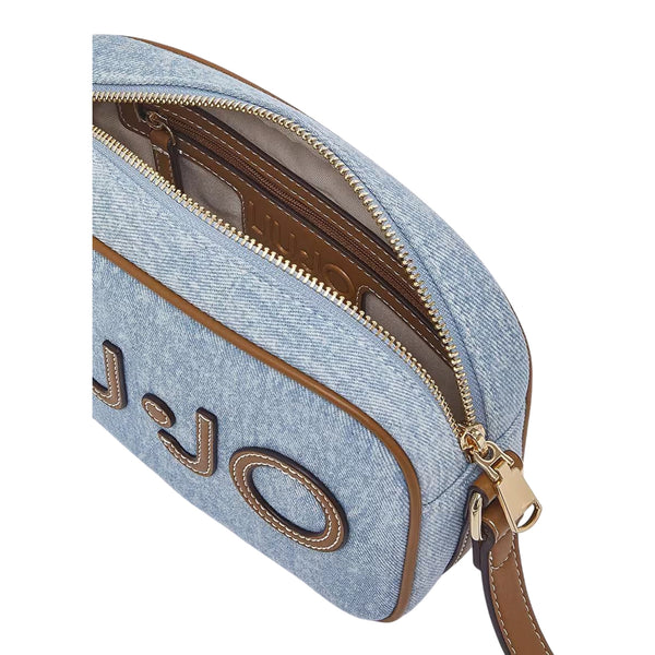 Borsa Donna a tracolla, in denim, con maxi logo frontale