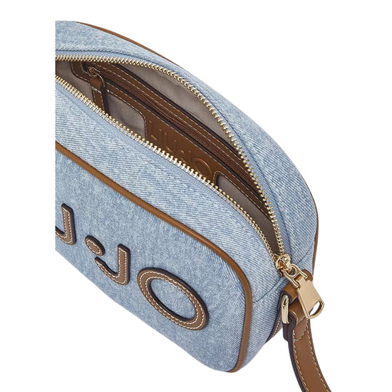 Borsa Donna a tracolla, in denim, con maxi logo frontale