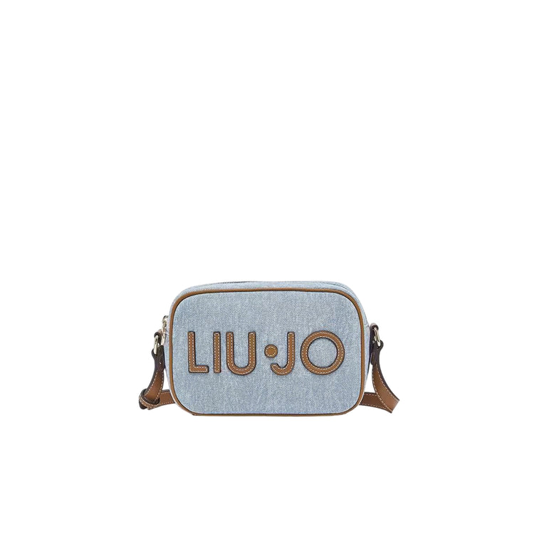 Borsa Donna a tracolla, in denim, con maxi logo frontale