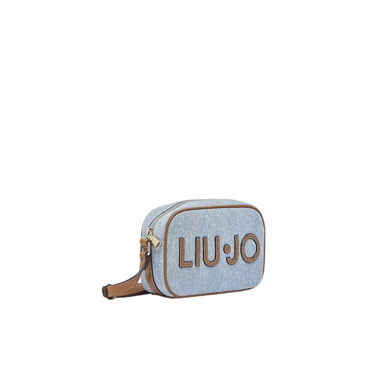 Borsa Donna a tracolla, in denim, con maxi logo frontale