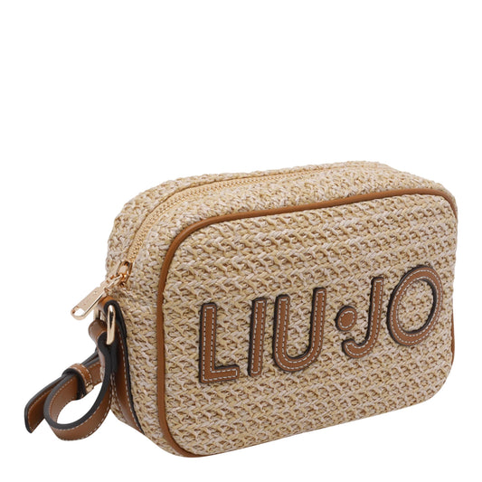 Borsa crossbody beige con logo centrale 
