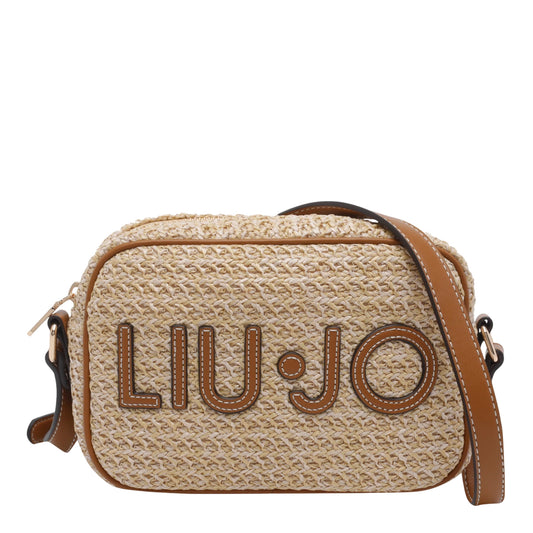 Borsa crossbody beige con logo centrale
