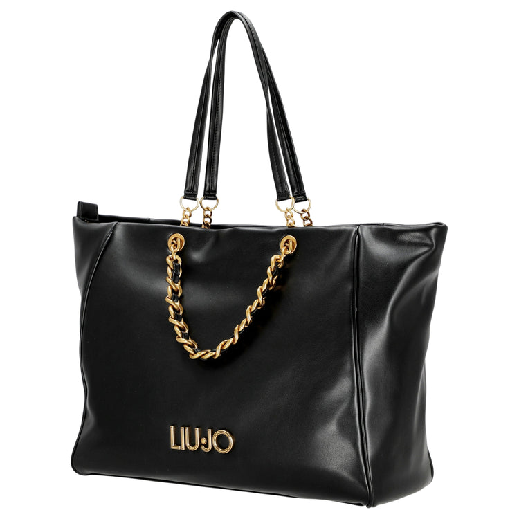 Borsa nera grande in ecopelle hardware dorato