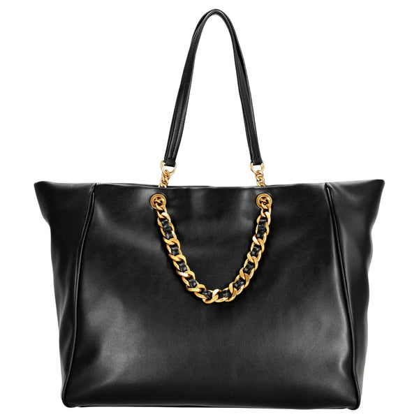 Borsa nera grande in ecopelle hardware dorato