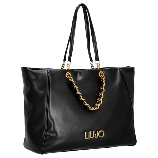 Borsa nera grande in ecopelle hardware dorato