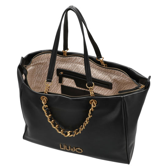 Borsa nera grande in ecopelle hardware dorato