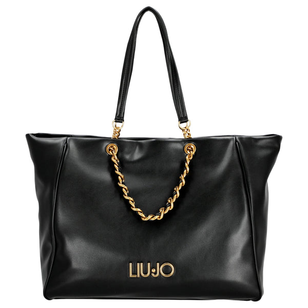 Borsa nera grande in ecopelle hardware dorato