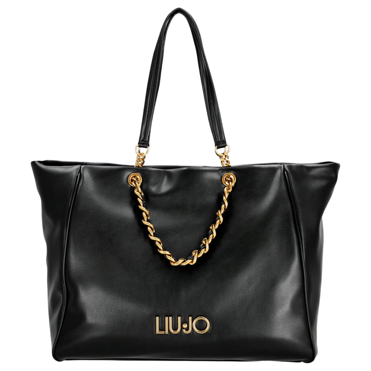 Borsa nera grande in ecopelle hardware dorato