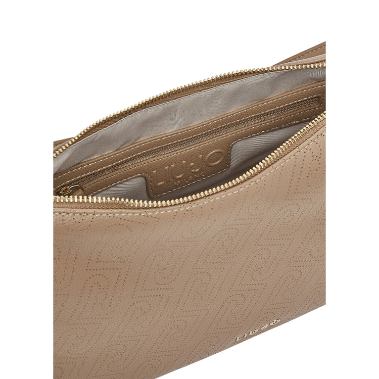 Borsa Donna Beige logata, con tracolla e manico a mano