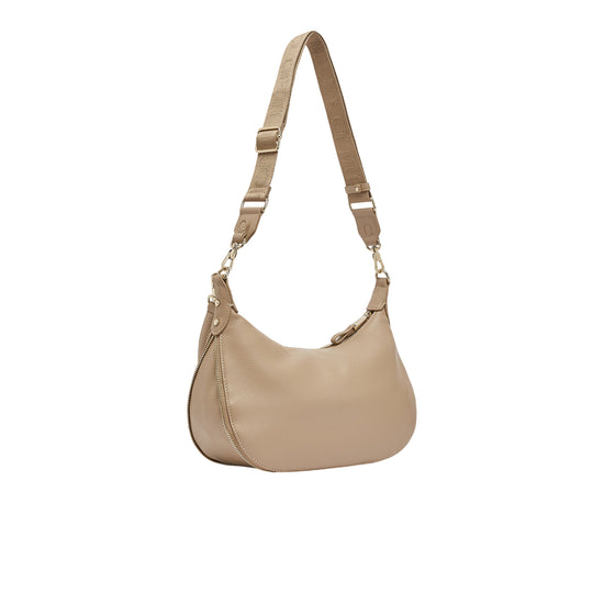 Borsa Donna Beige logata, con tracolla e manico a mano