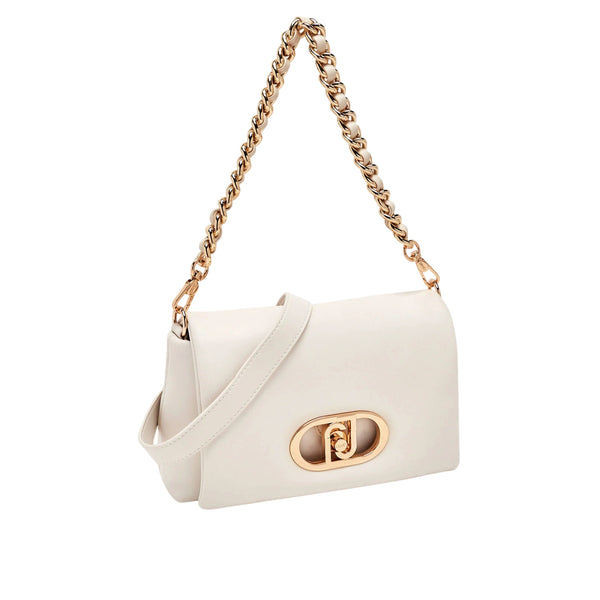 Borsa crema a tracolla con manico a catena 