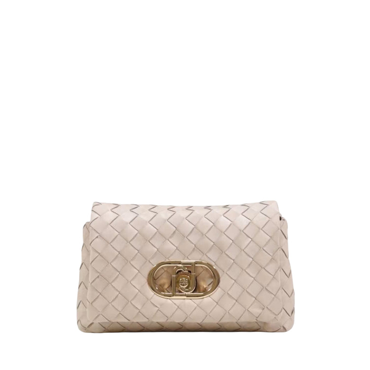 Borsa a spalla beige con lavorazione intrecciata 
