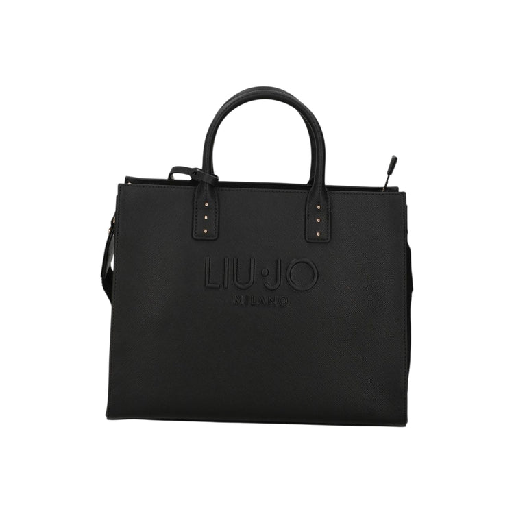 Borsa a mano nera in ecopelle con tracolla 