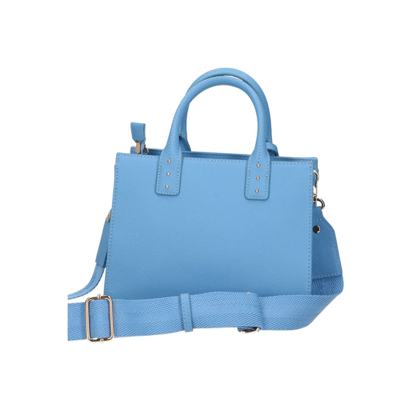 Borsa a mano azzurra in ecopelle con tracolla rimovibile