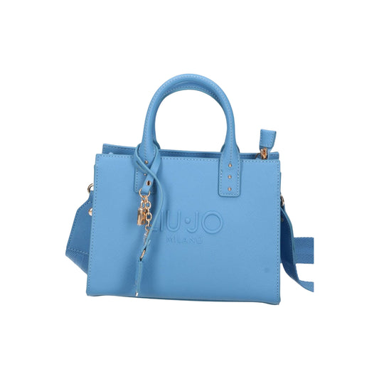 Borsa a mano azzurra in ecopelle con tracolla rimovibile