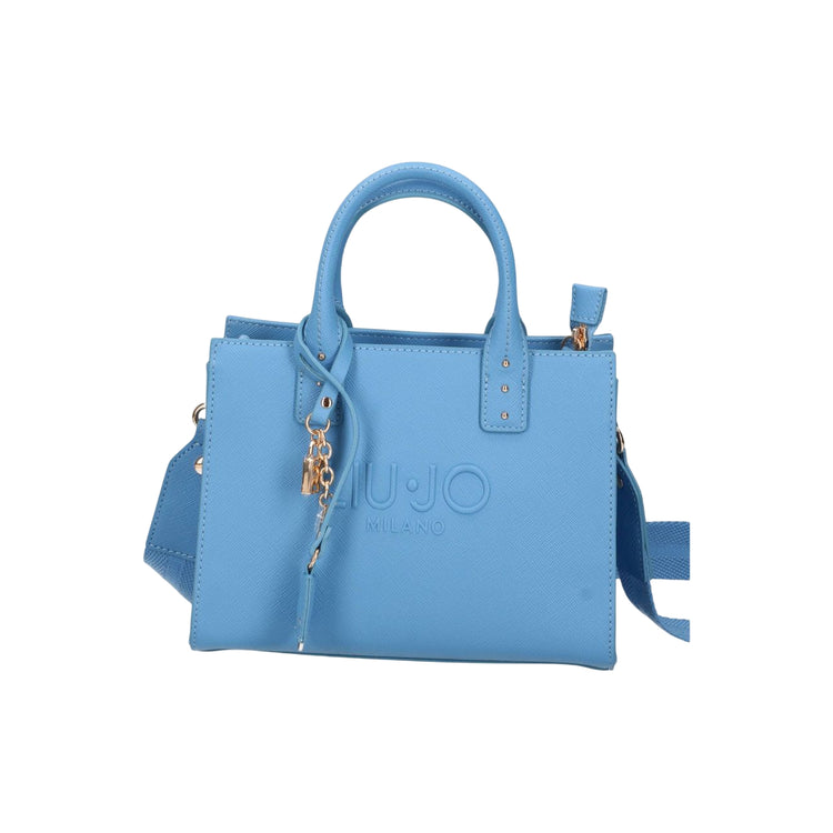 Borsa a mano azzurra in ecopelle con tracolla rimovibile