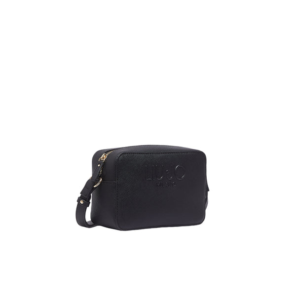 Borsa Donna Nera stampa saffiano, con logo in rilievo 