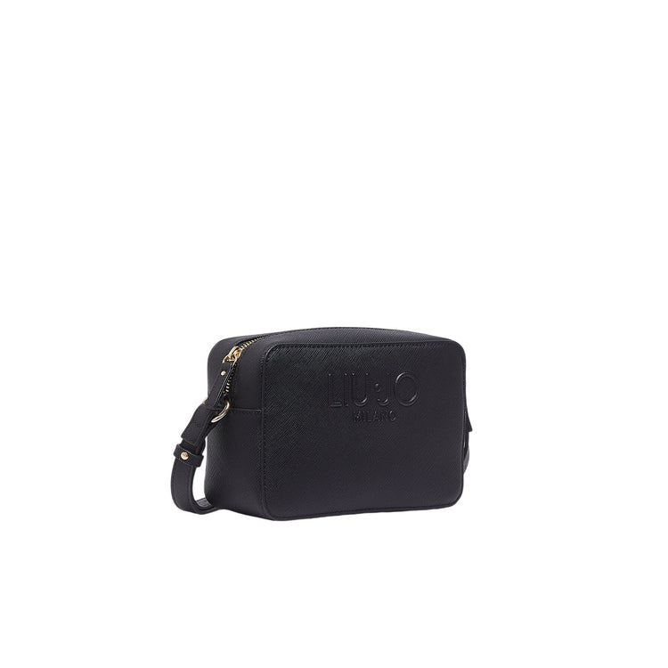 Borsa Donna Nera stampa saffiano, con logo in rilievo 