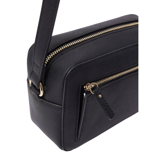 Borsa Donna Nera stampa saffiano, con logo in rilievo 