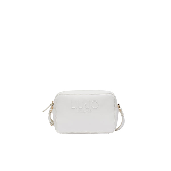 Borsa a tracolla bianca con stampa saffiano 