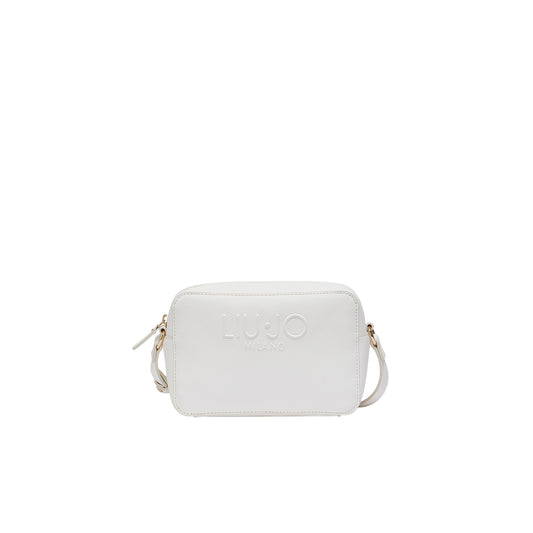 Borsa a tracolla bianca con stampa saffiano