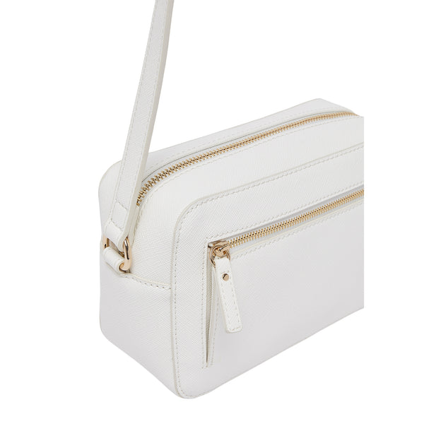 Borsa a tracolla bianca con stampa saffiano 