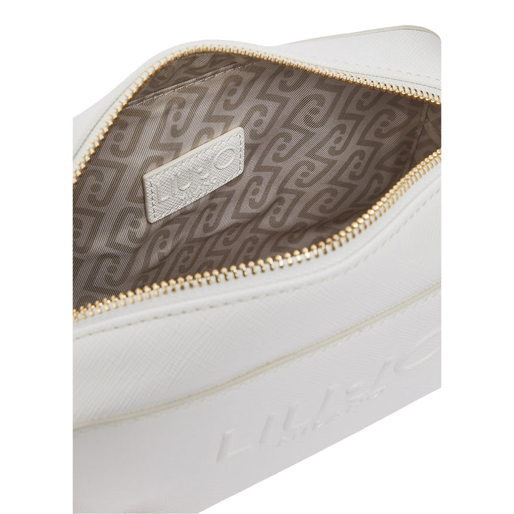 Borsa a tracolla bianca con stampa saffiano 